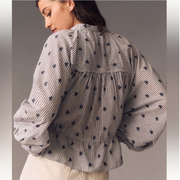 Anthropologie Pilcro Ruffle Balloon Long Sleeve Top Shirt Drawstring Boho XXS - Picture 2 of 12